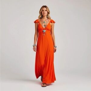 Free People Beach Louisa Maxi Dress Tangerine Tango Red Size L